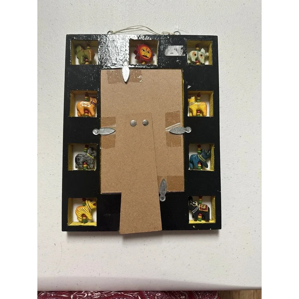 Vtg Child's Picture Frame Adorned With Spinnning Wooden Animals
